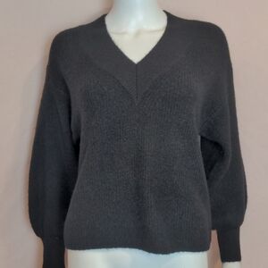 ASOS Petite Black Plunge Neck Volume Sleeve Sweater size